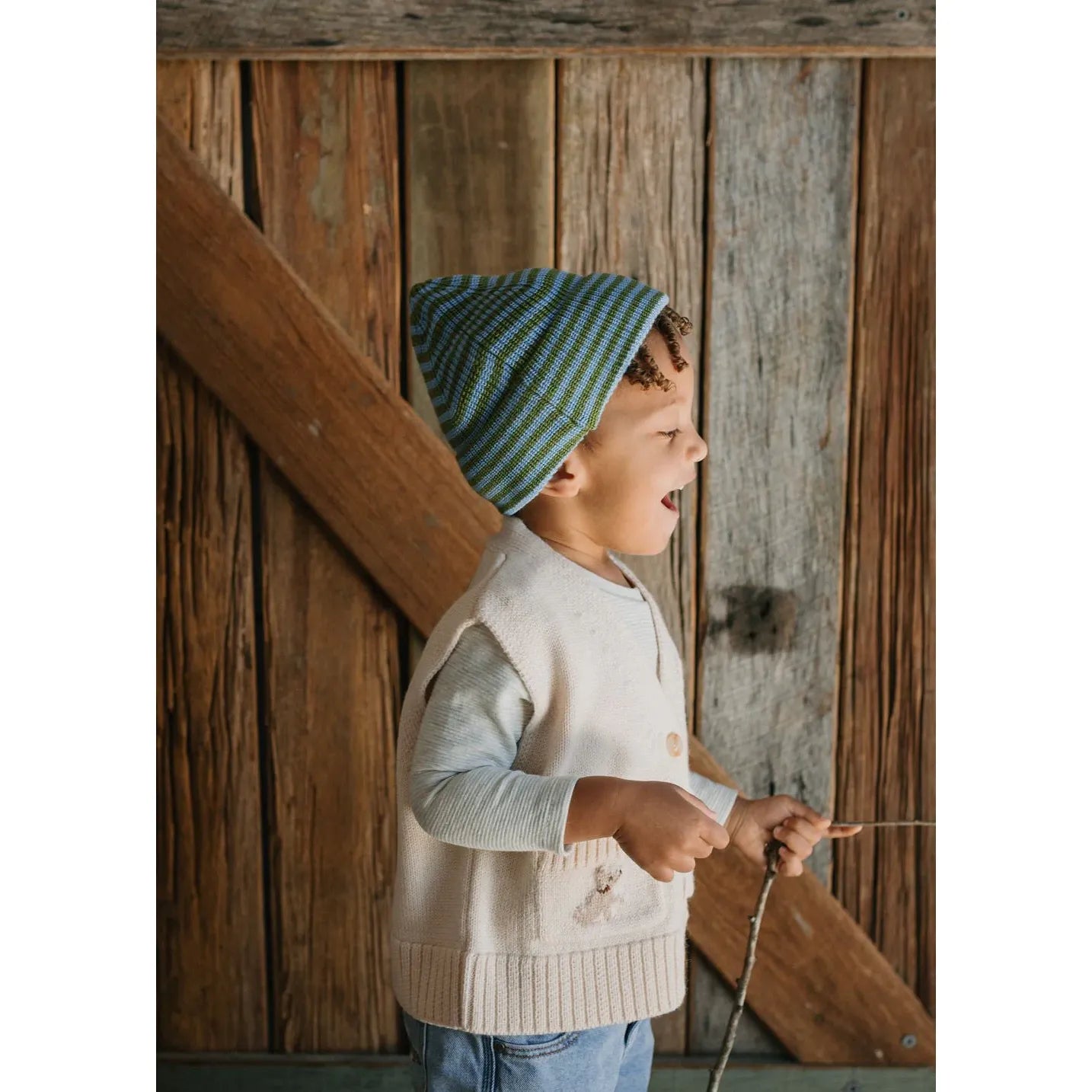 Berlin Merino Beanie Green and Blue Stripe