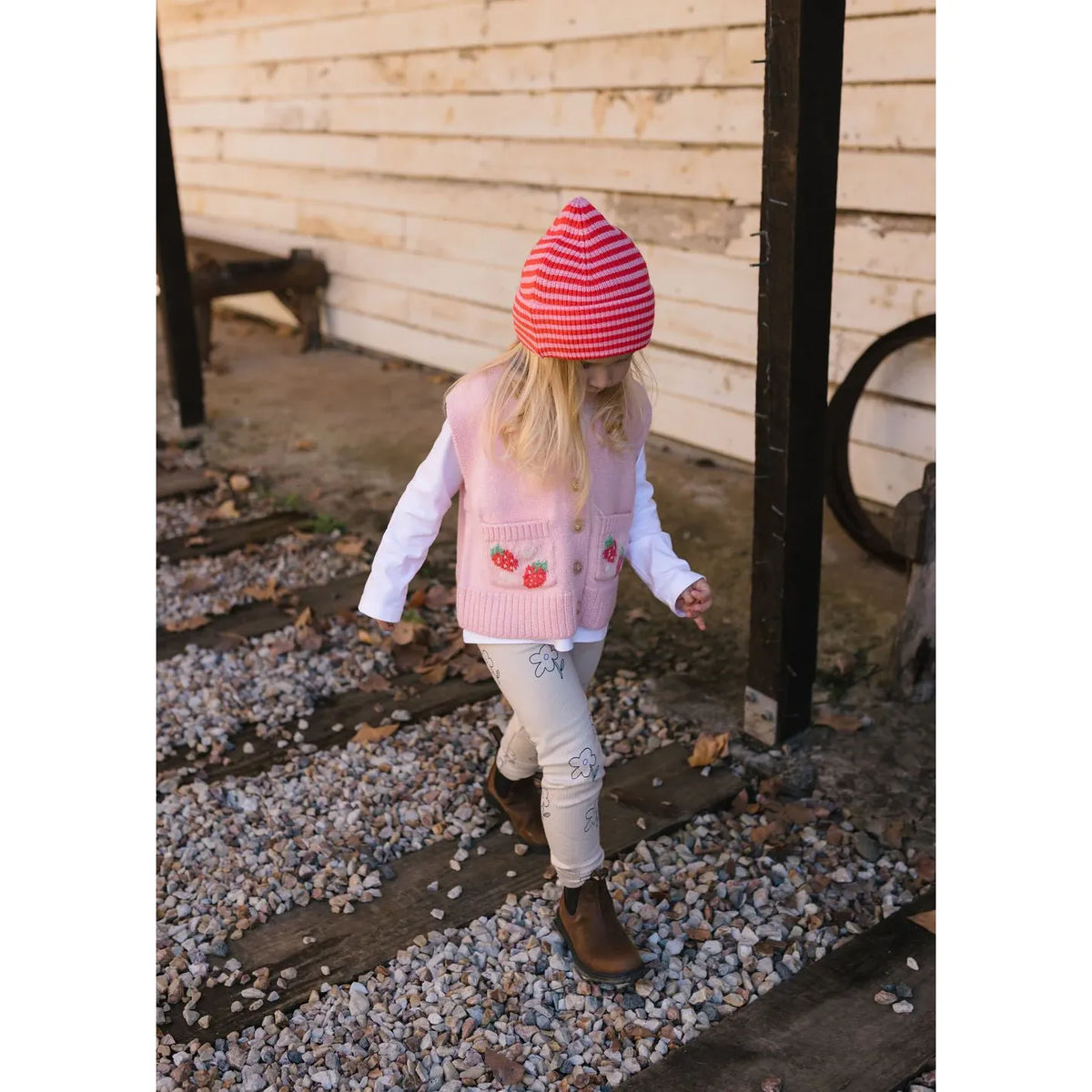 Berlin Merino Beanie Pink and Red Stripe