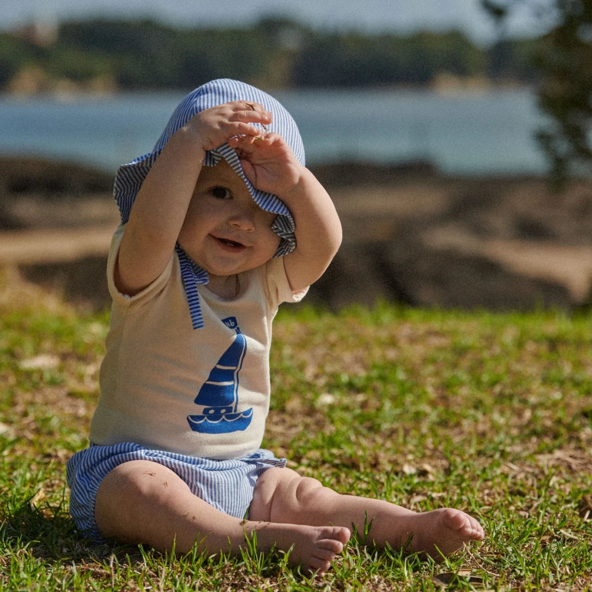 Stretch Jersey SS Bodysuit - Sail Boat