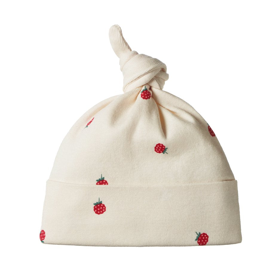 Cotton Knotted Beanie - Raspberry Print