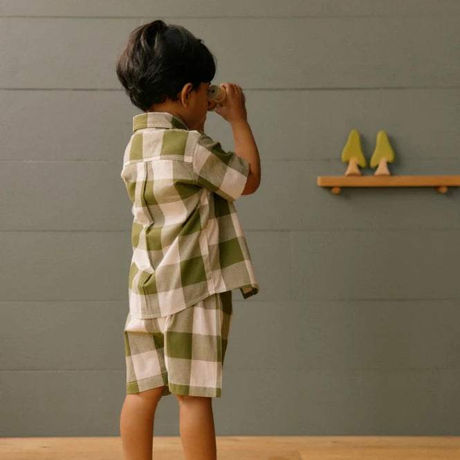 Short Sleeve Ira Button Up - Jungle Check