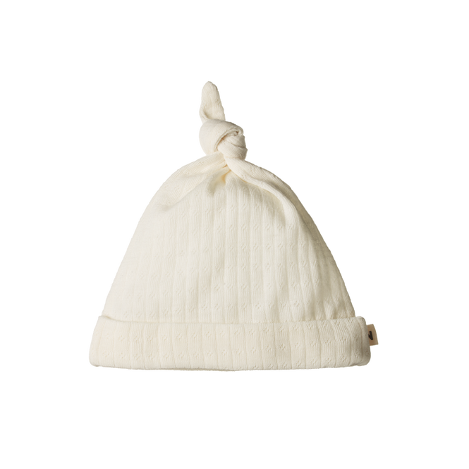 Merino Pointelle Knotted Beanie - Natural