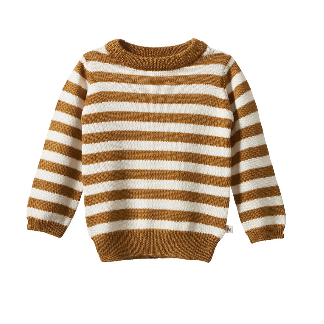 Merino Knit Pullover - Toffee Bold Stripe