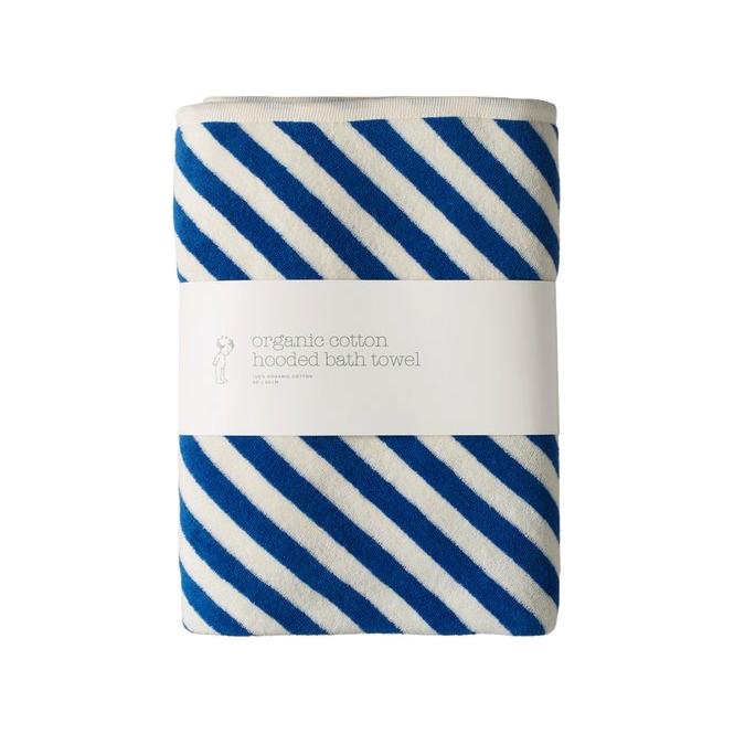 Org Cotton Hooded Towel - Mariner Stripe