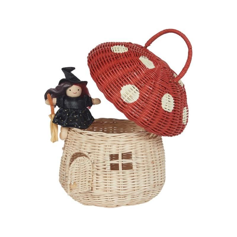 Rattan Mushroom Basket - Red