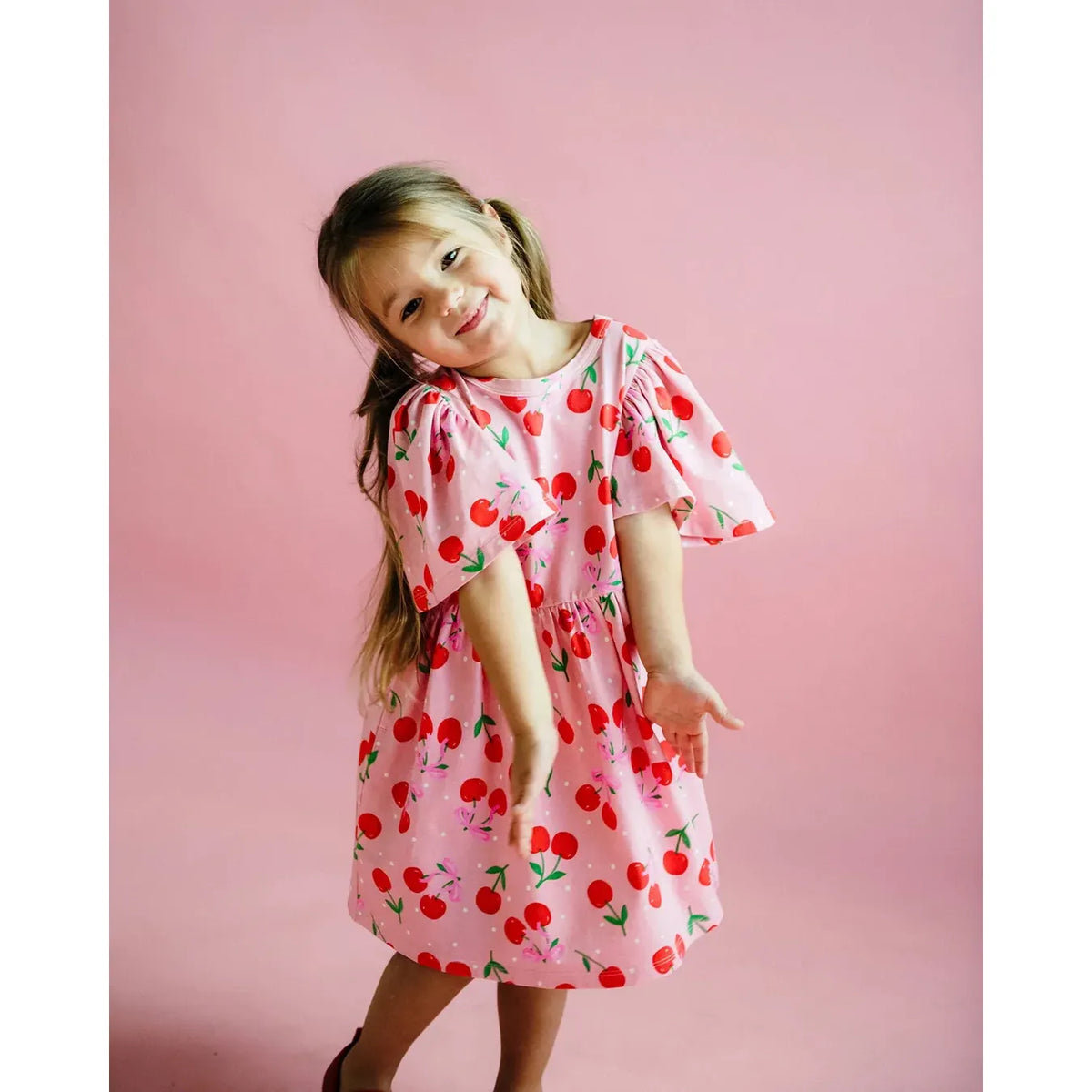 Cherry Polka Short Sleeve Holiday Dress