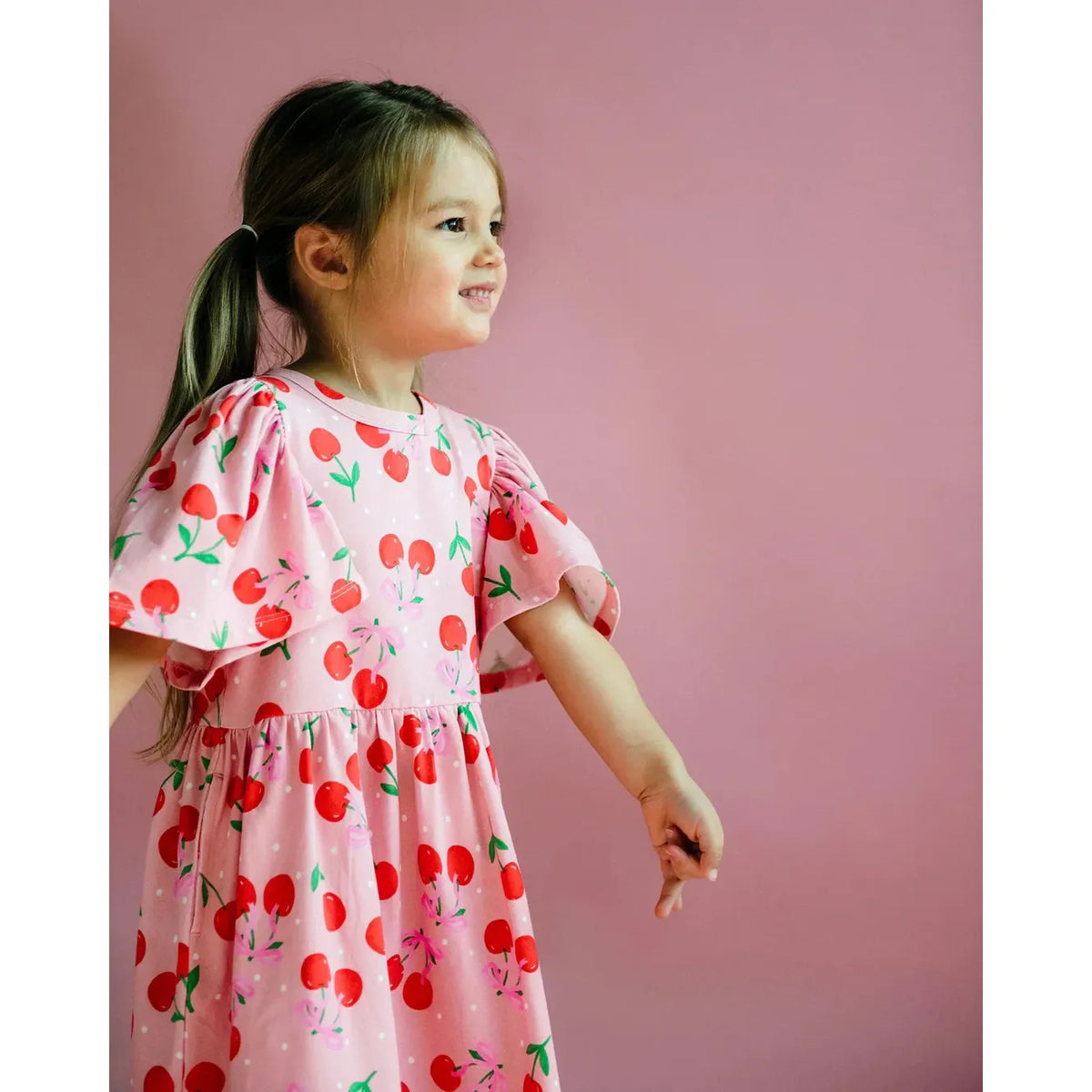 Cherry Polka Short Sleeve Holiday Dress