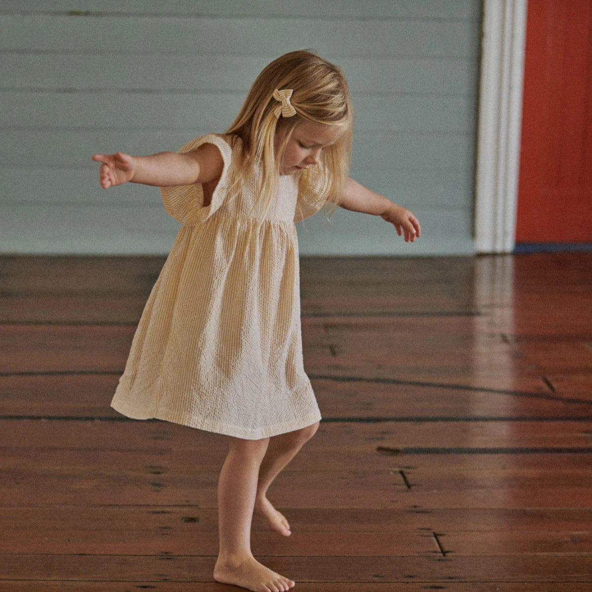 Bonnie Dress Seersucker - Golden Stripe