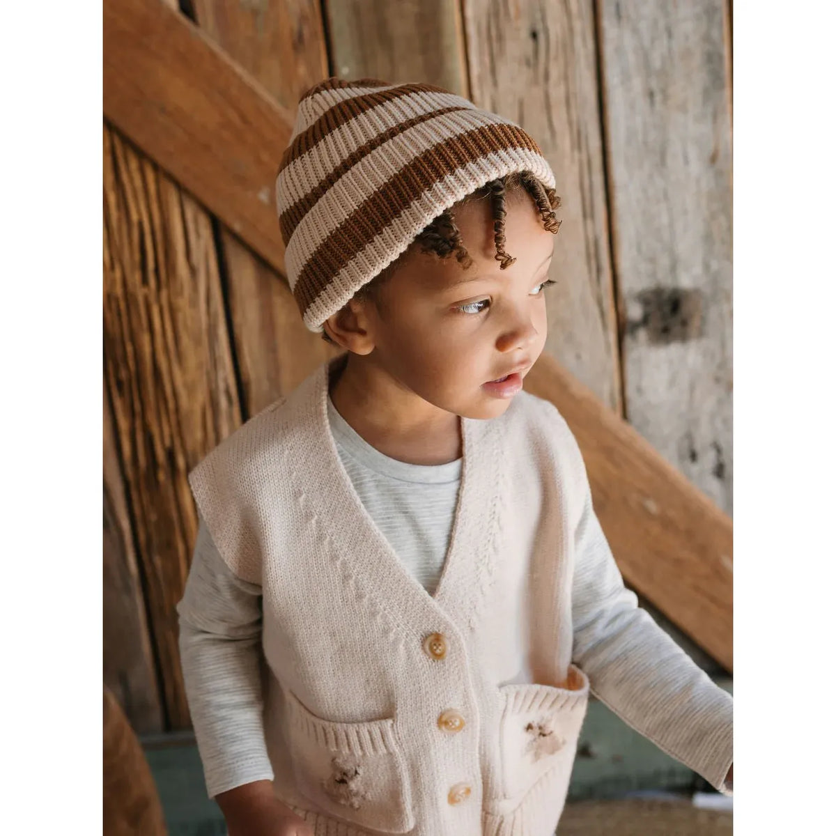 Tokyo Merino Beanie Caramel Stripe