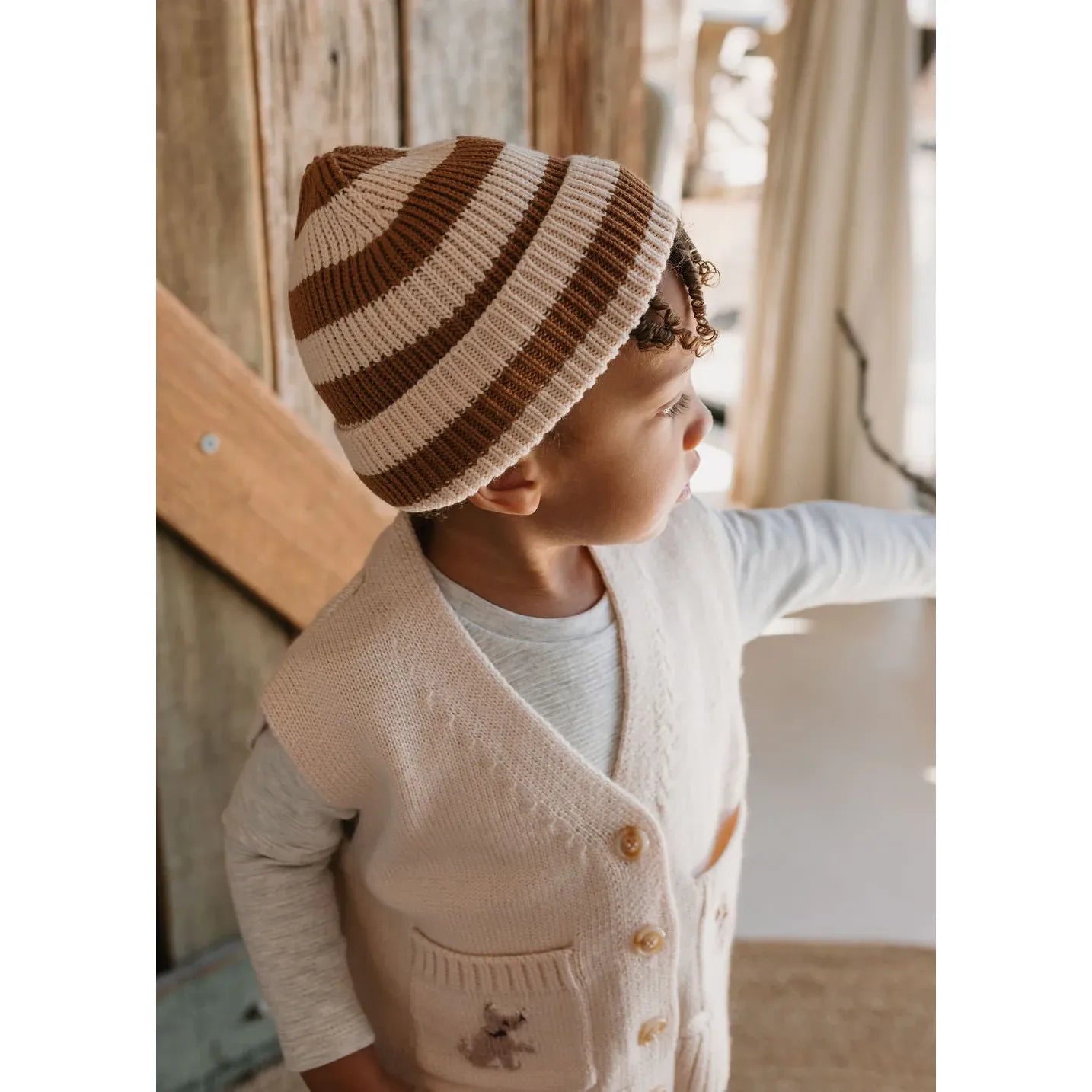 Tokyo Merino Beanie Caramel Stripe