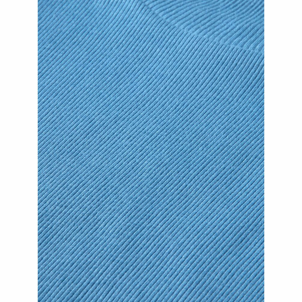 Fitted High-Neck Rib Knit Tee - Quilt Blue