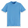 Fitted High-Neck Rib Knit Tee - Quilt Blue