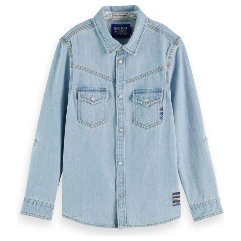 Regular Fit Denim Western Shirt - Washed Indigo