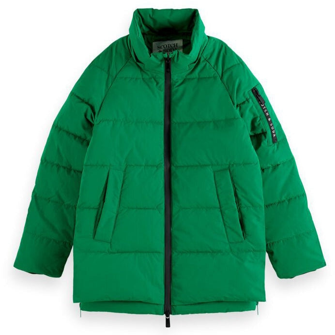 Hooded Water-Repellent Long-Length Puffer Jacket - Emerald