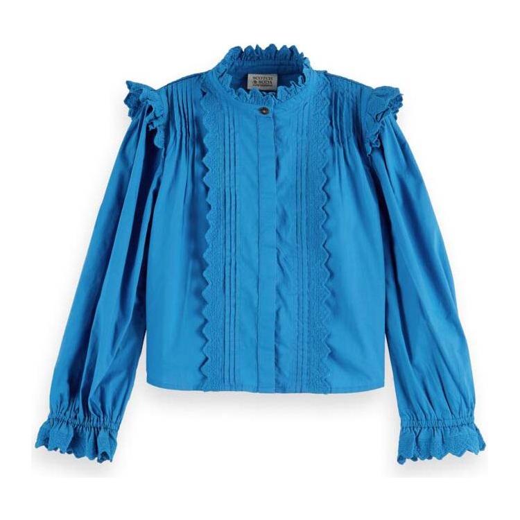 Organic Boxy-Fit Ruffled Shirt - Electric Blue