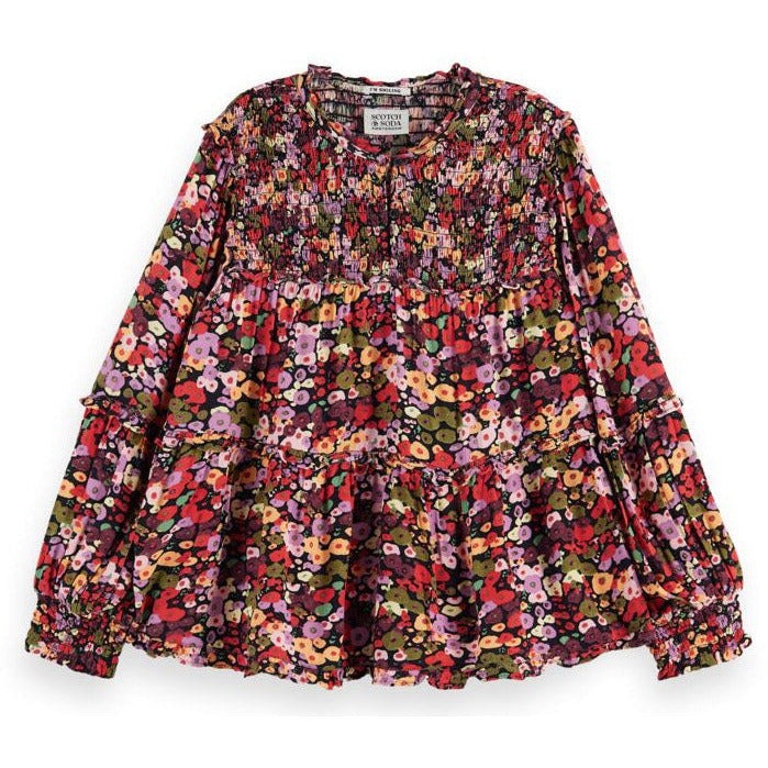 All-Over Printed Smock Detail Top