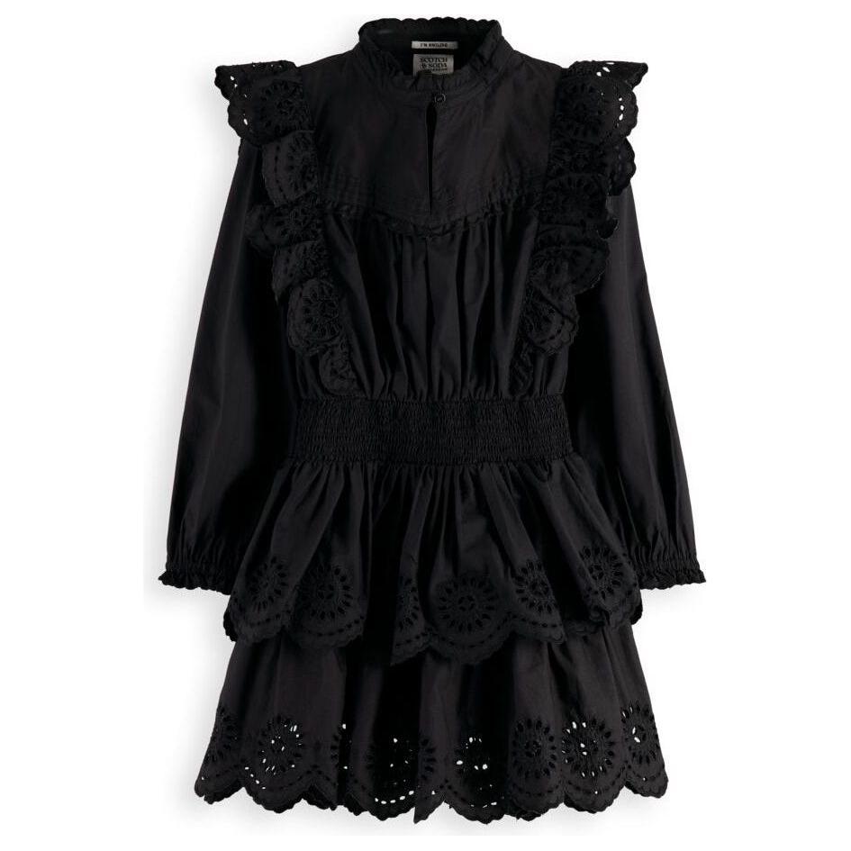 Short Length Long-Sleeve Broderie Anglaise Tiered Dress