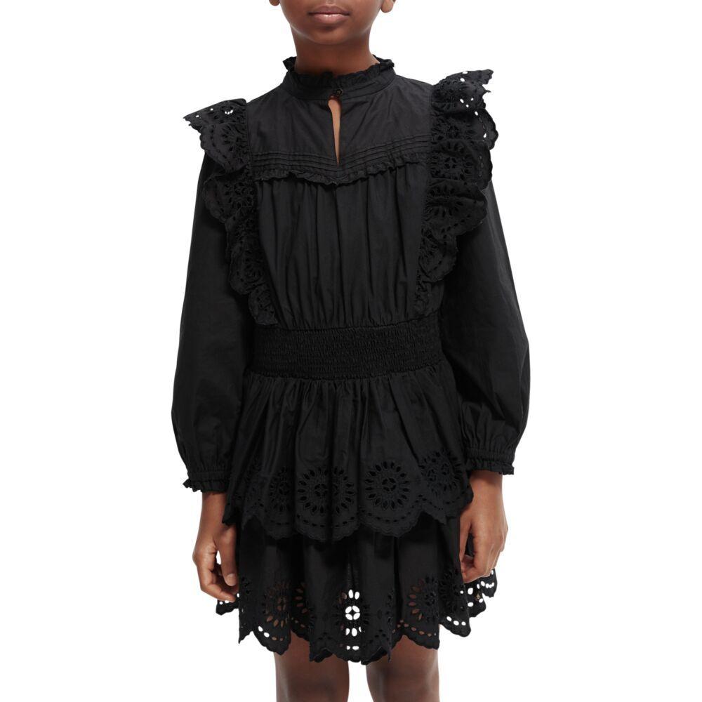 Short Length Long-Sleeve Broderie Anglaise Tiered Dress