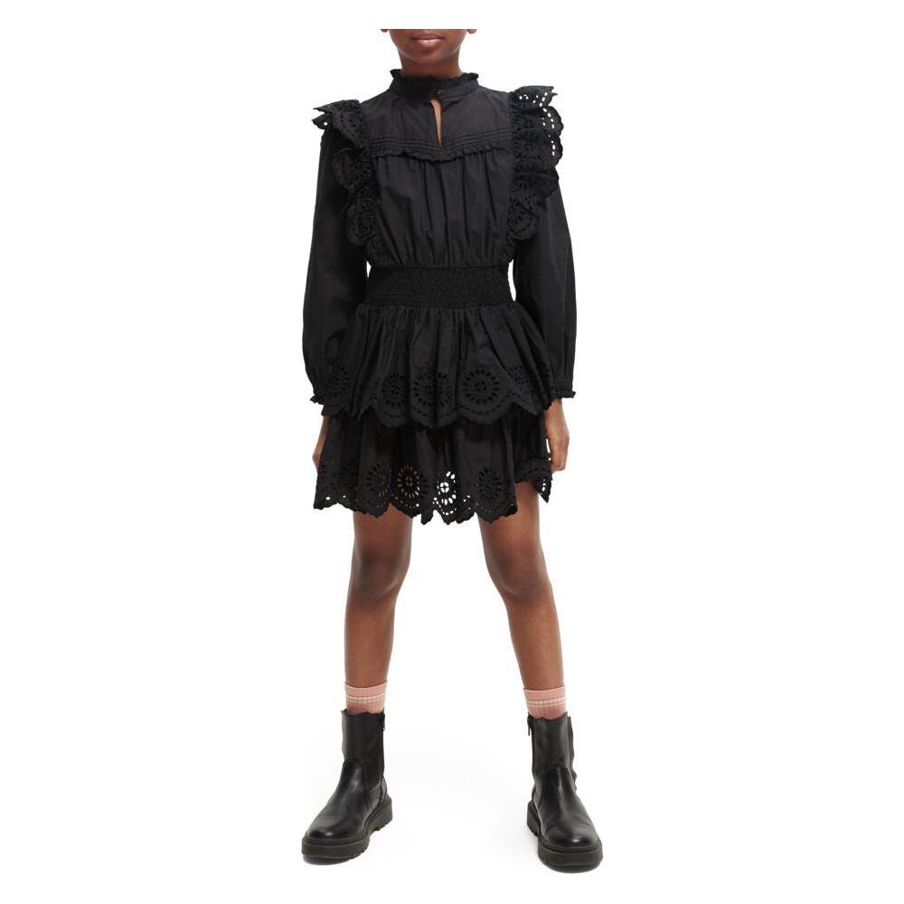 Short Length Long-Sleeve Broderie Anglaise Tiered Dress