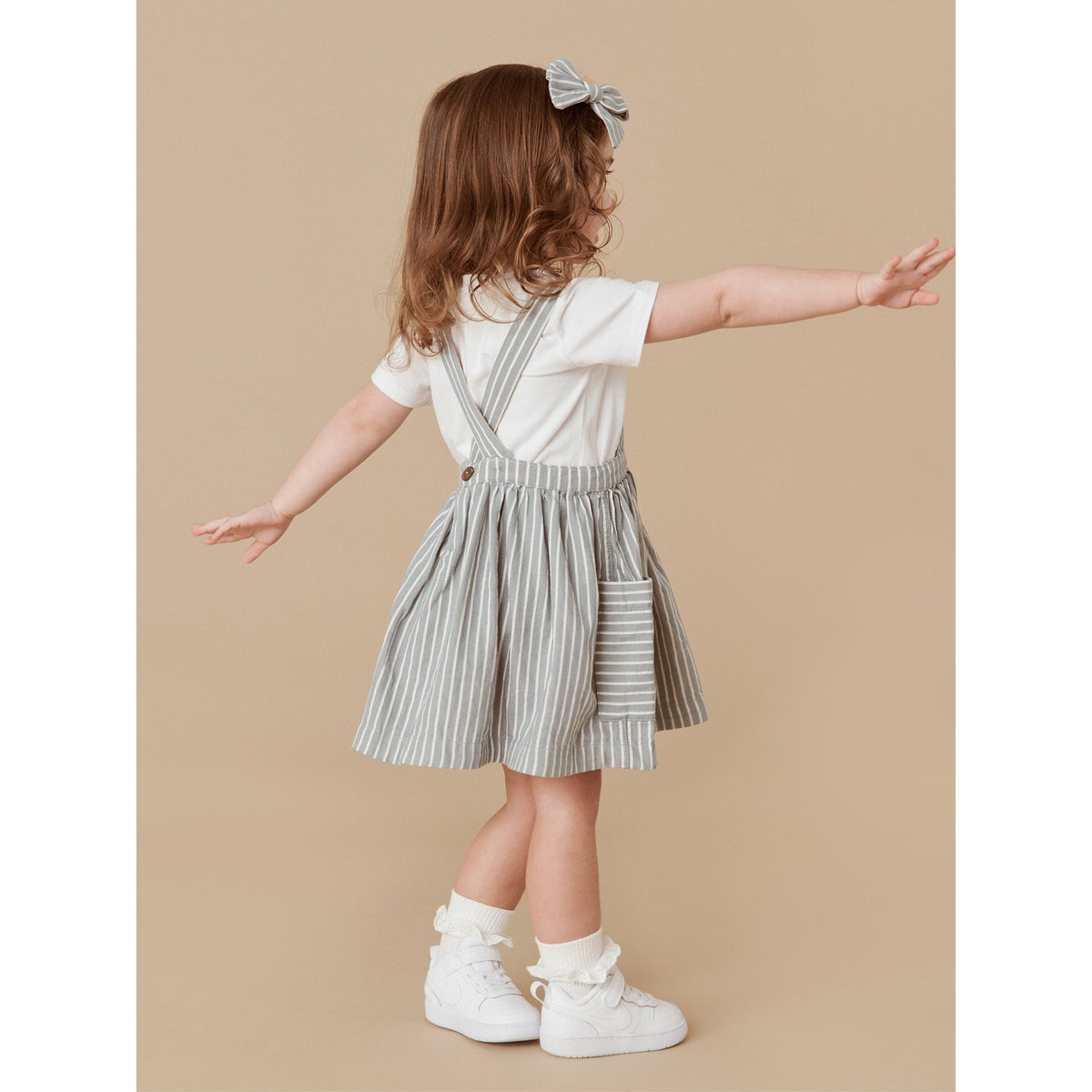 Stripe Reversible Pinafore - Biscuit