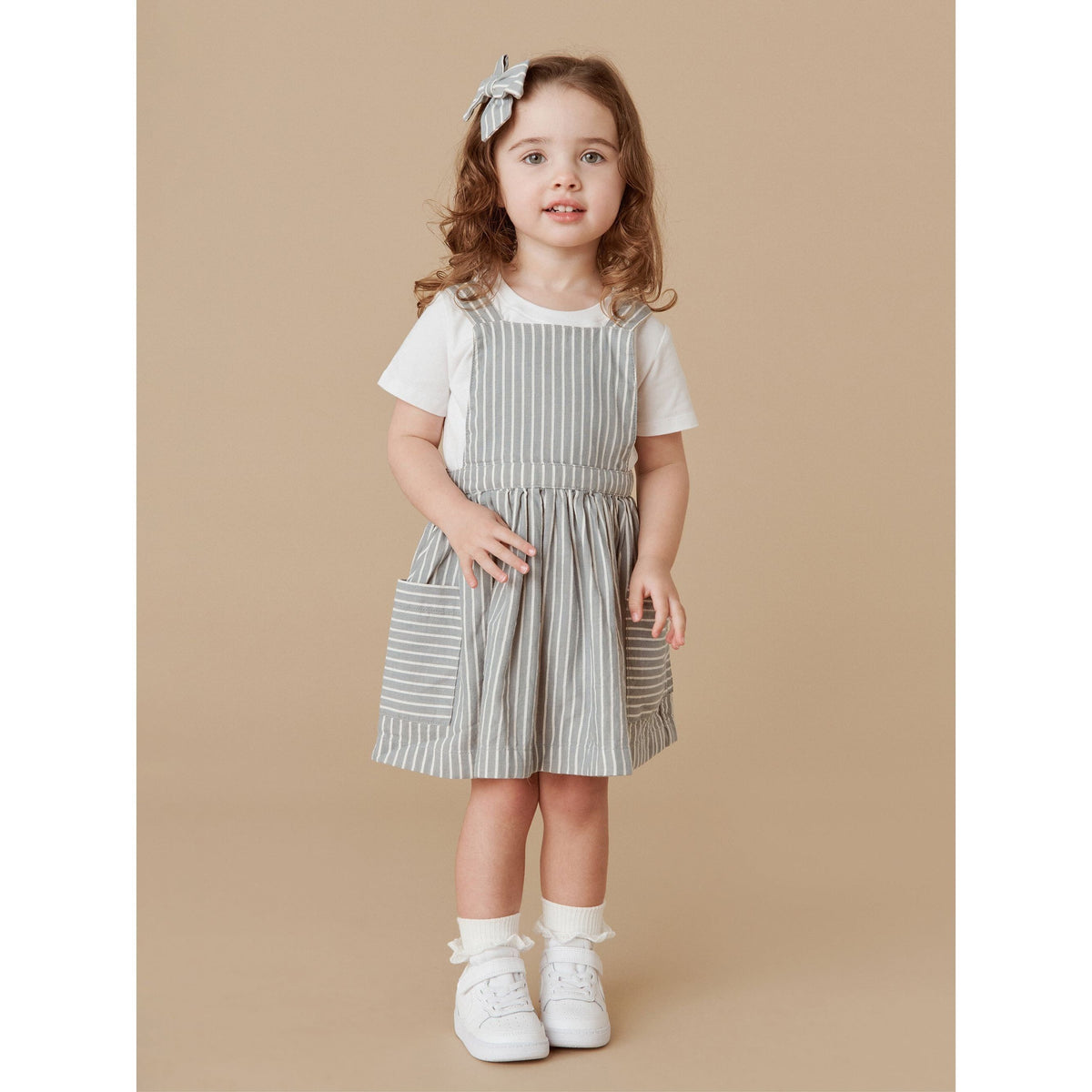 Stripe Reversible Pinafore - Biscuit