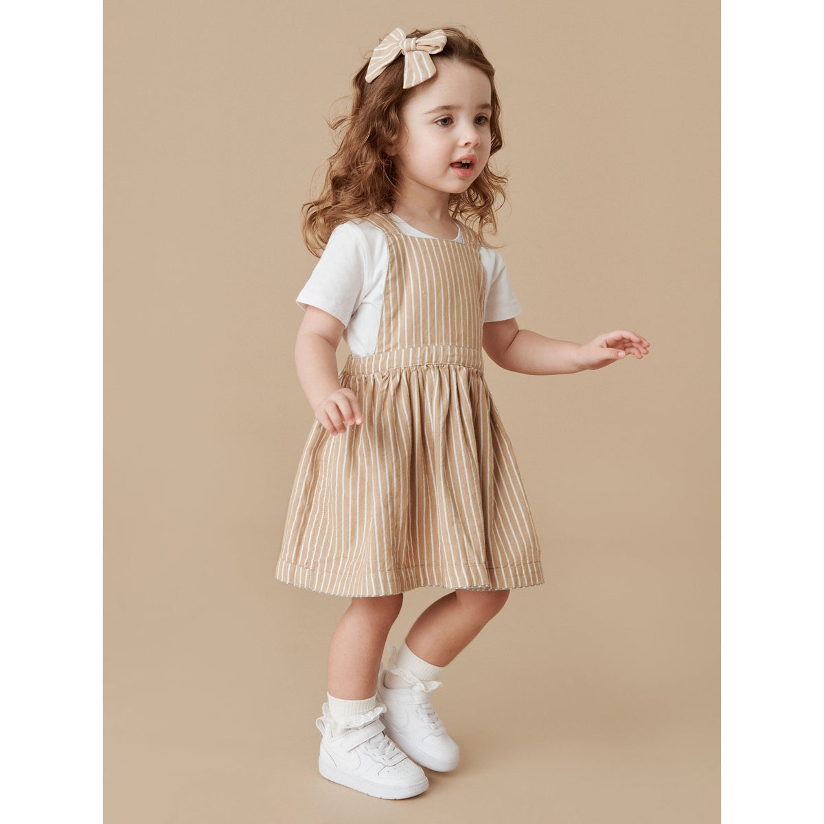Stripe Reversible Pinafore - Biscuit