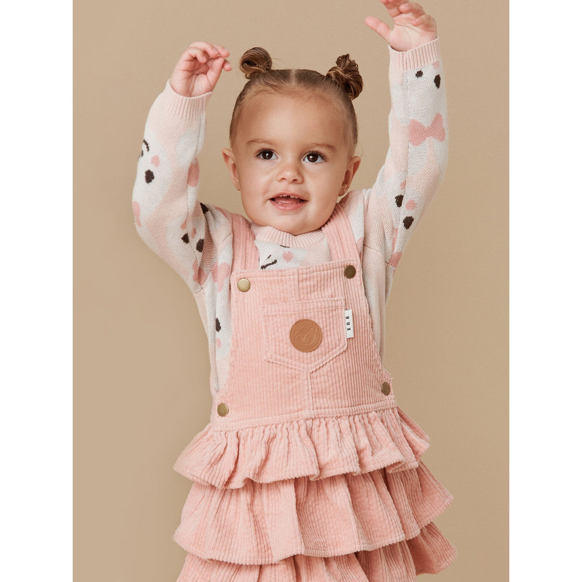 Cord Overall Frill Dress - Rosebud