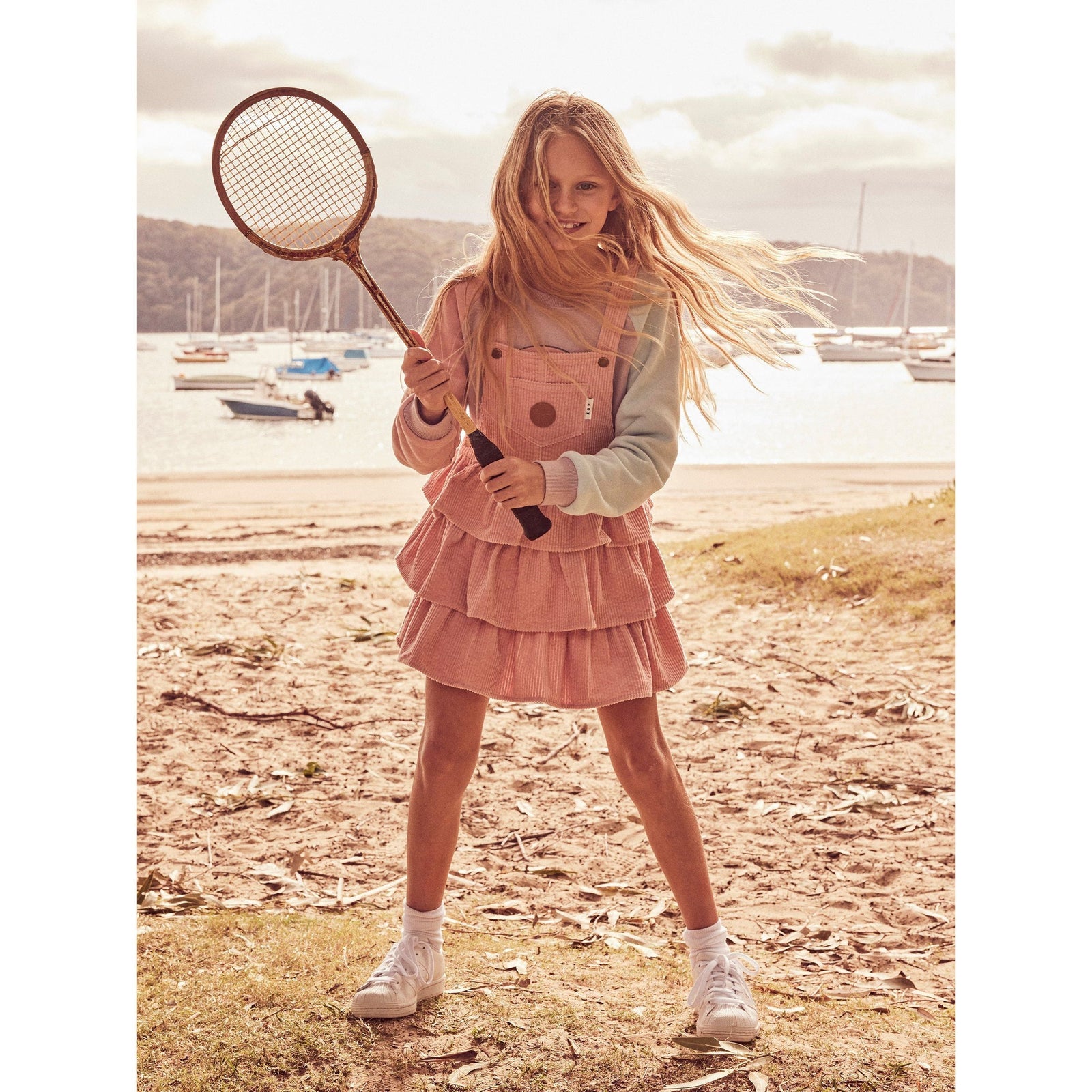 Cord Overall Frill Dress - Rosebud