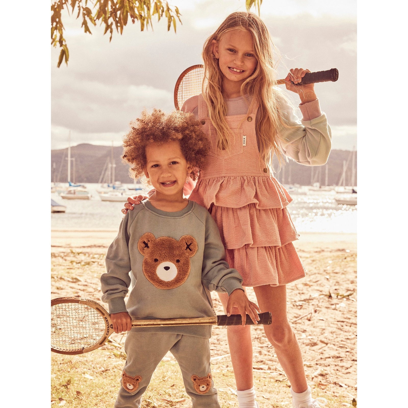 Cord Overall Frill Dress - Rosebud