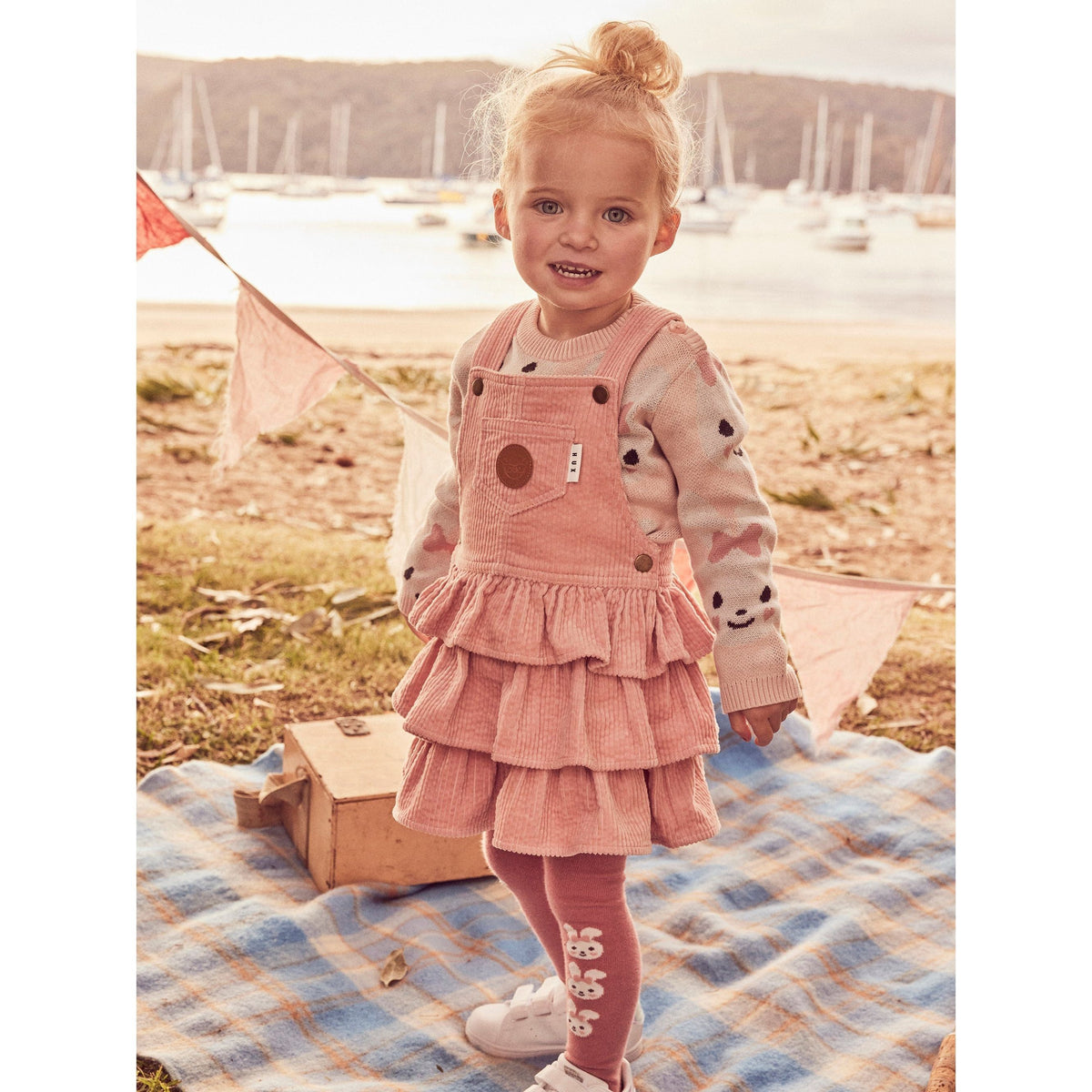 Cord Overall Frill Dress - Rosebud