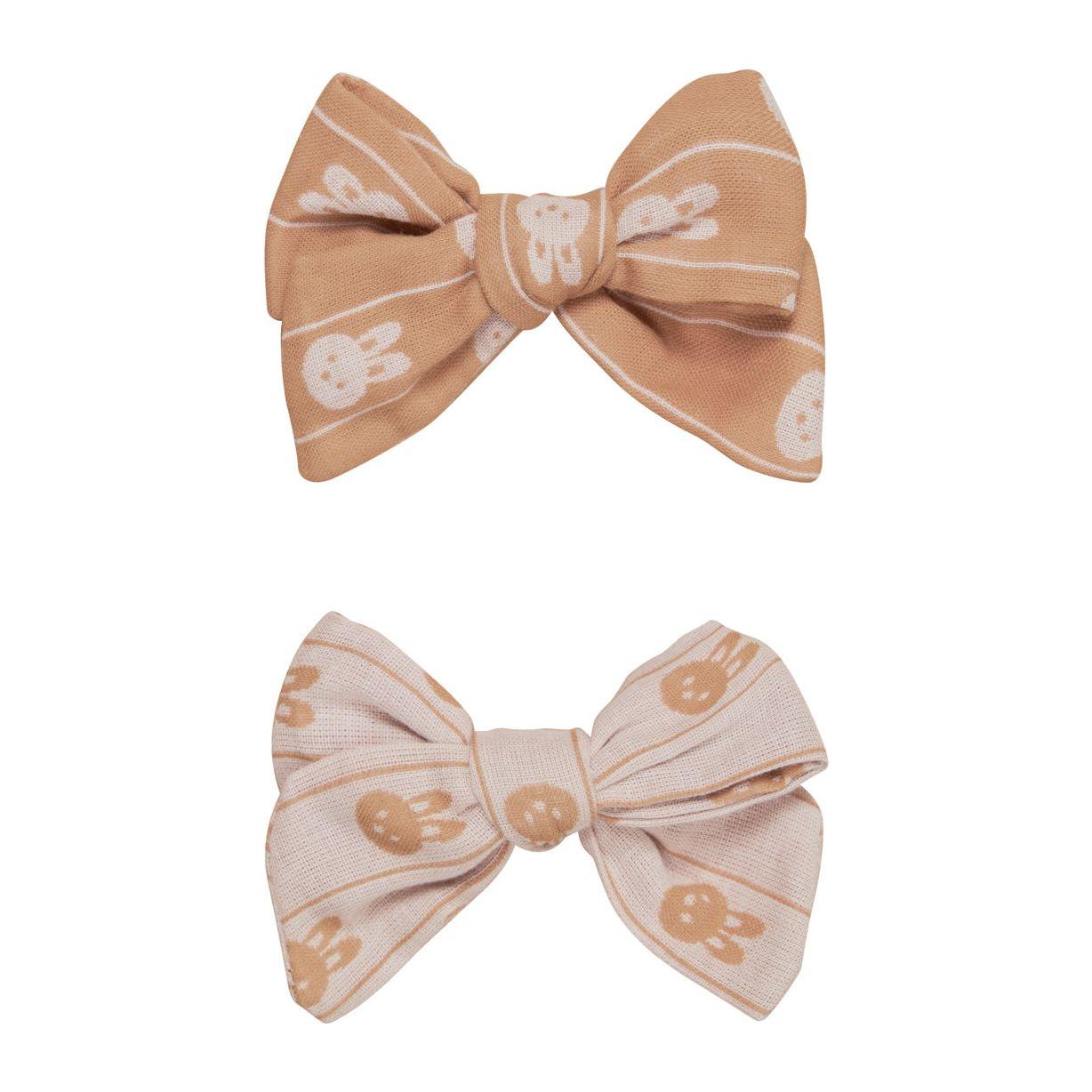 Bunny Stripe 2Pk Hair Bow-Biscuit + Rose