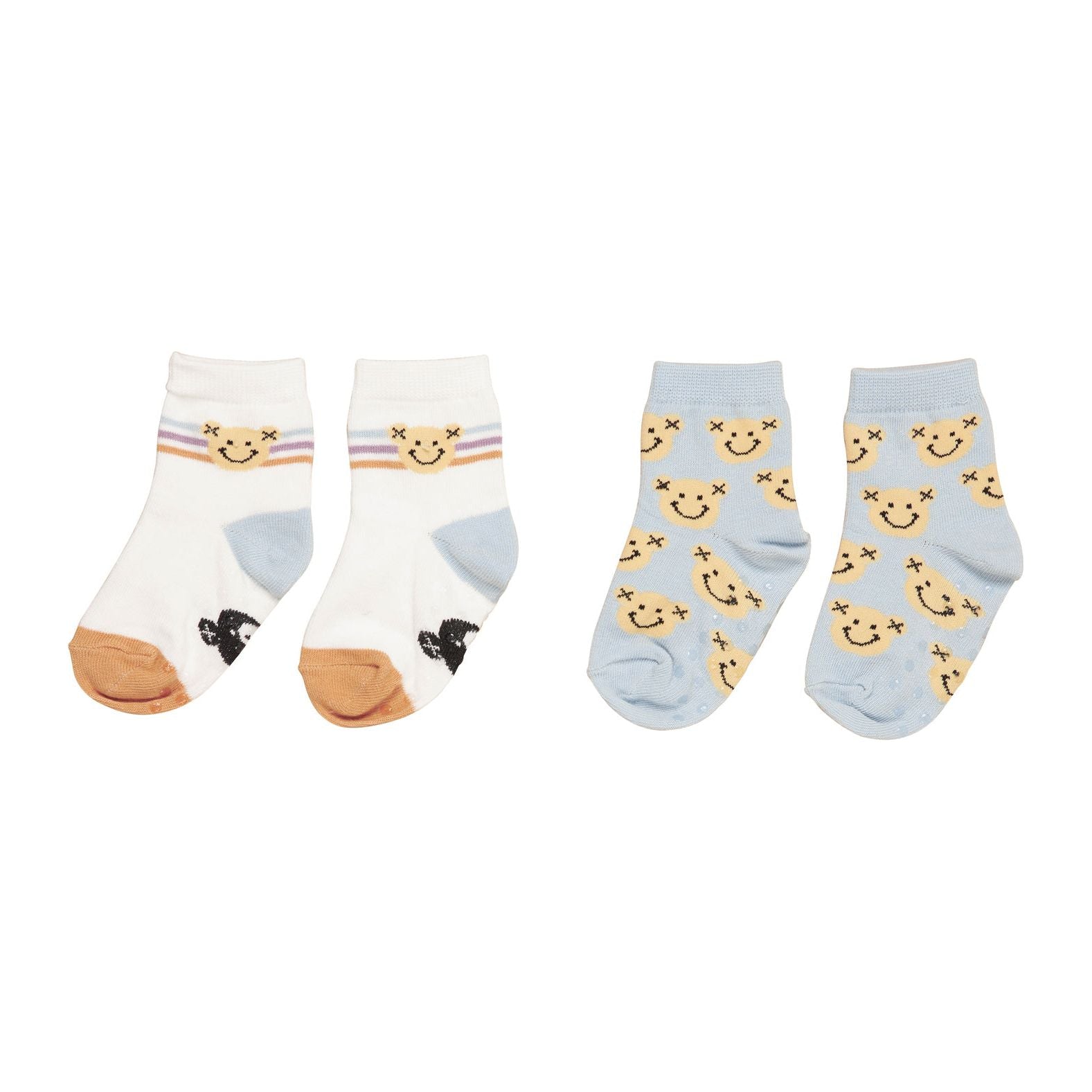 Smile Bear 2Pk Socks White + Dusty Sky
