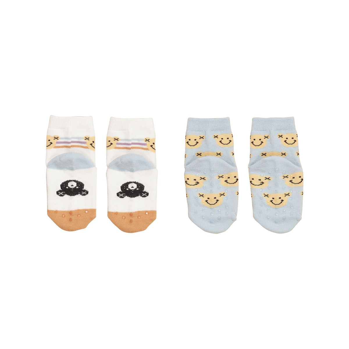 Smile Bear 2Pk Socks White + Dusty Sky