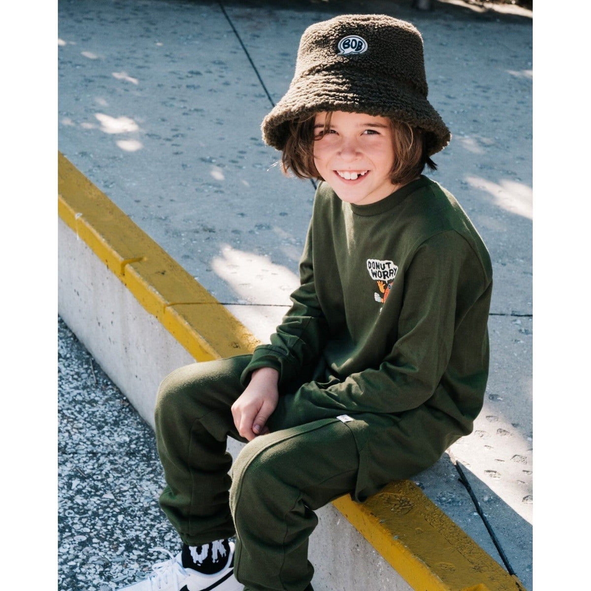 Khaki Green Fluffy Bucket Hat