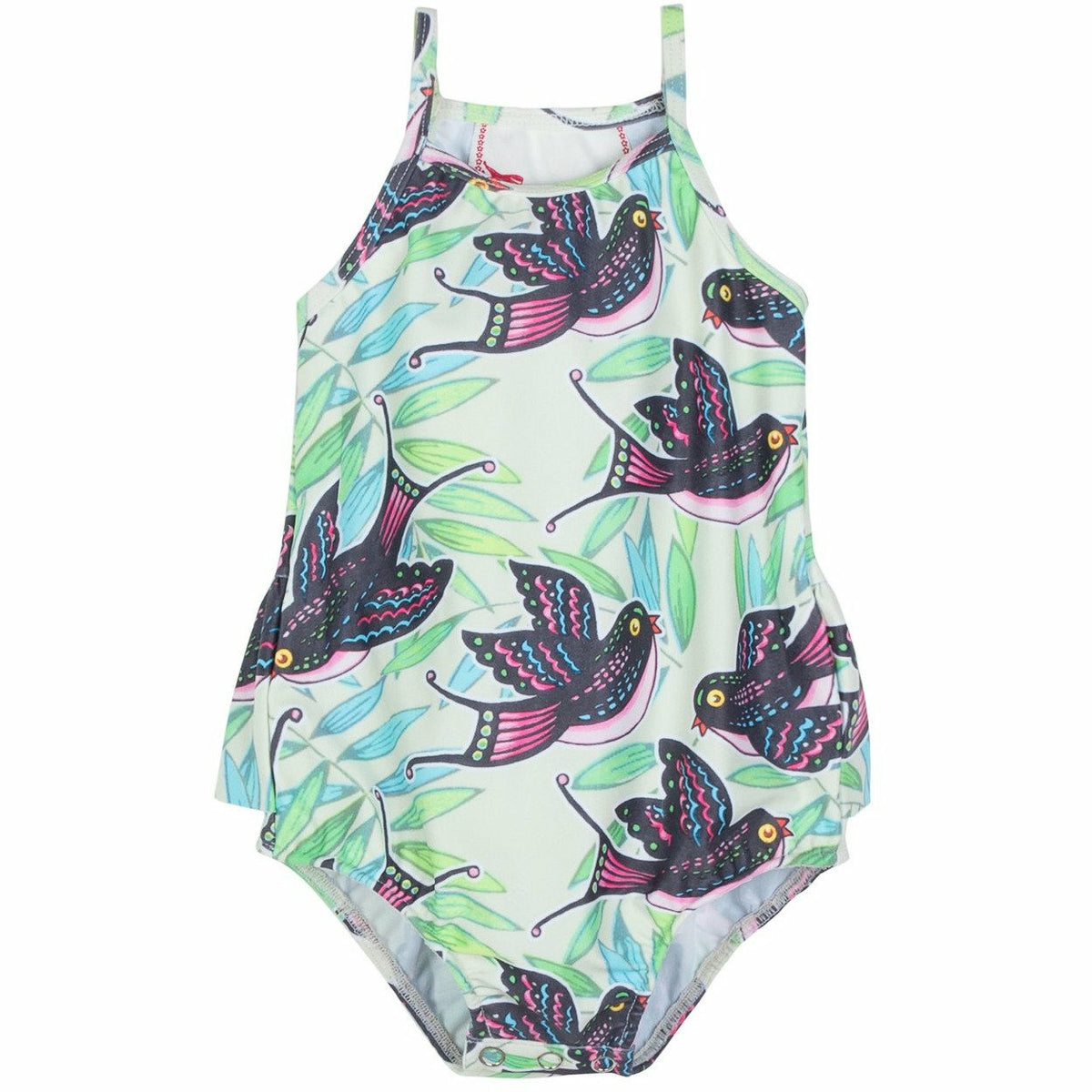 One-piece Swimsuit w/ Frill - Tropical Birds