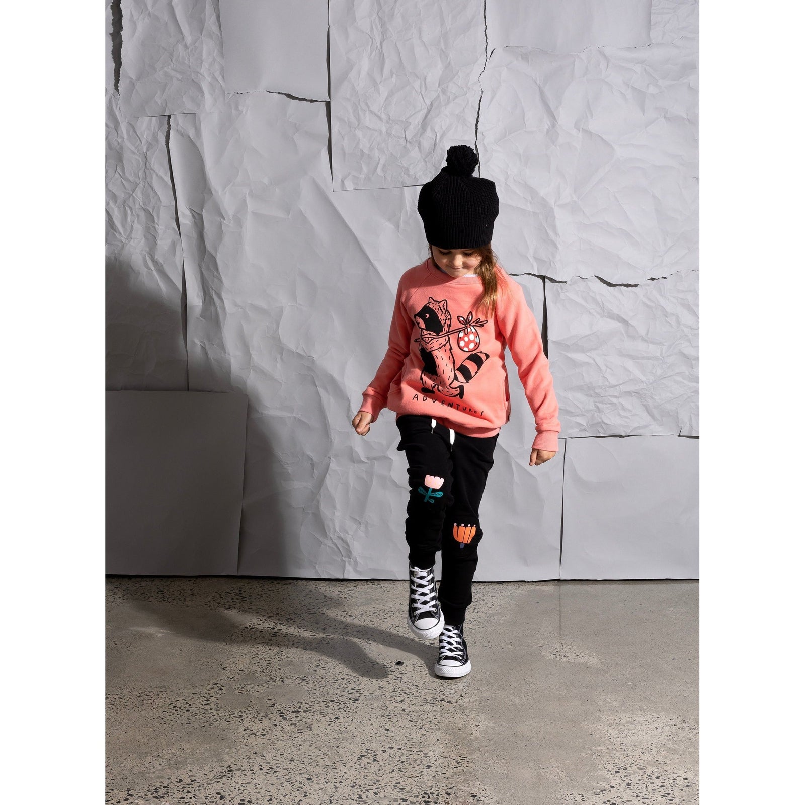 Flower Patch Furry Trackies - Black