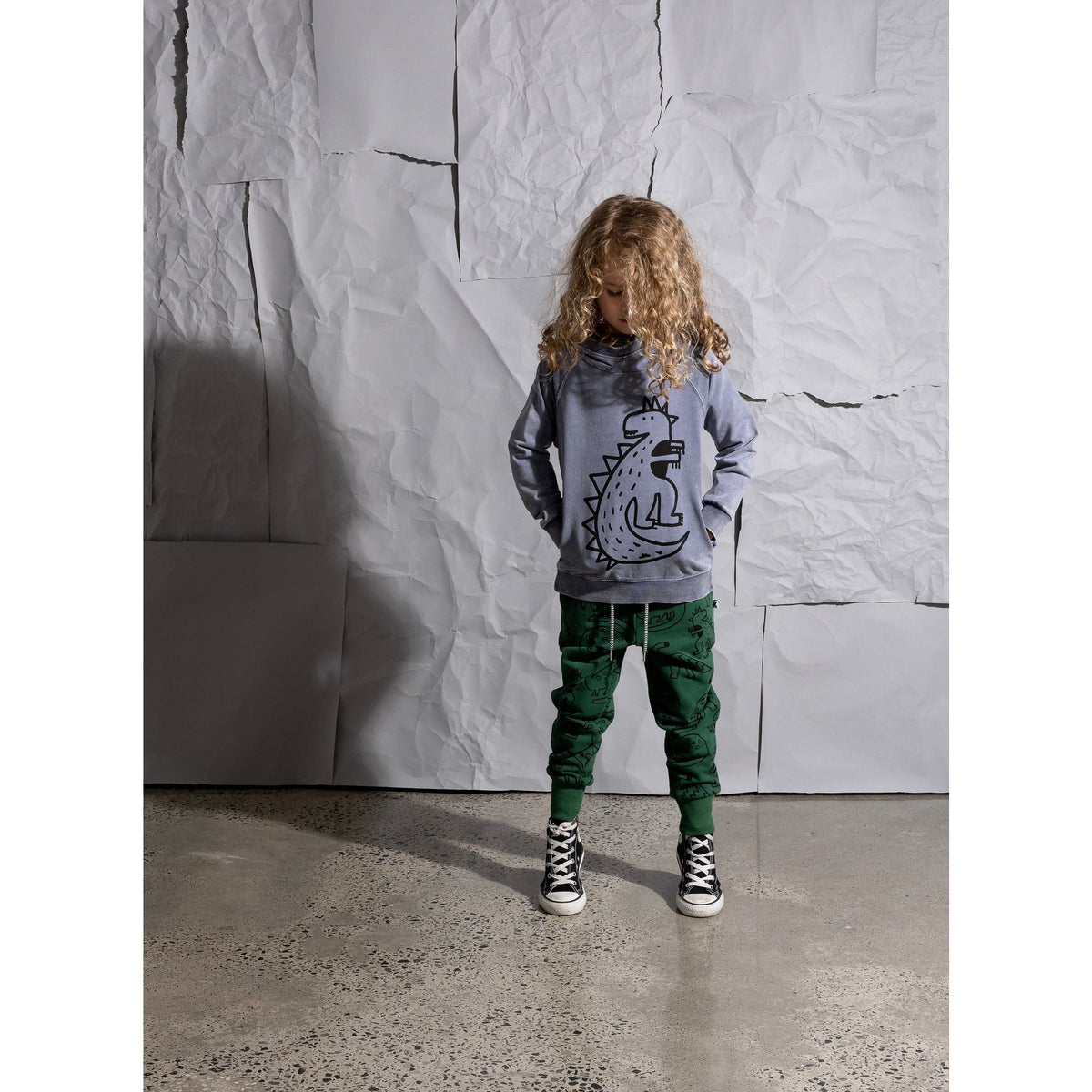 Sketched Dino Hood - Midnight Wash