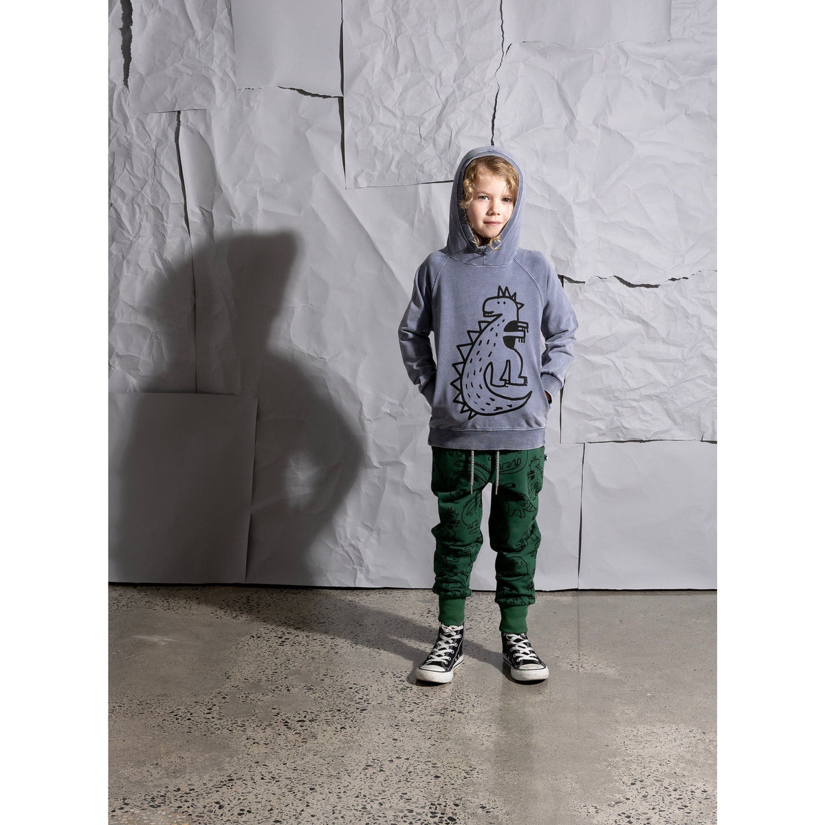 Sketched Dino Hood - Midnight Wash