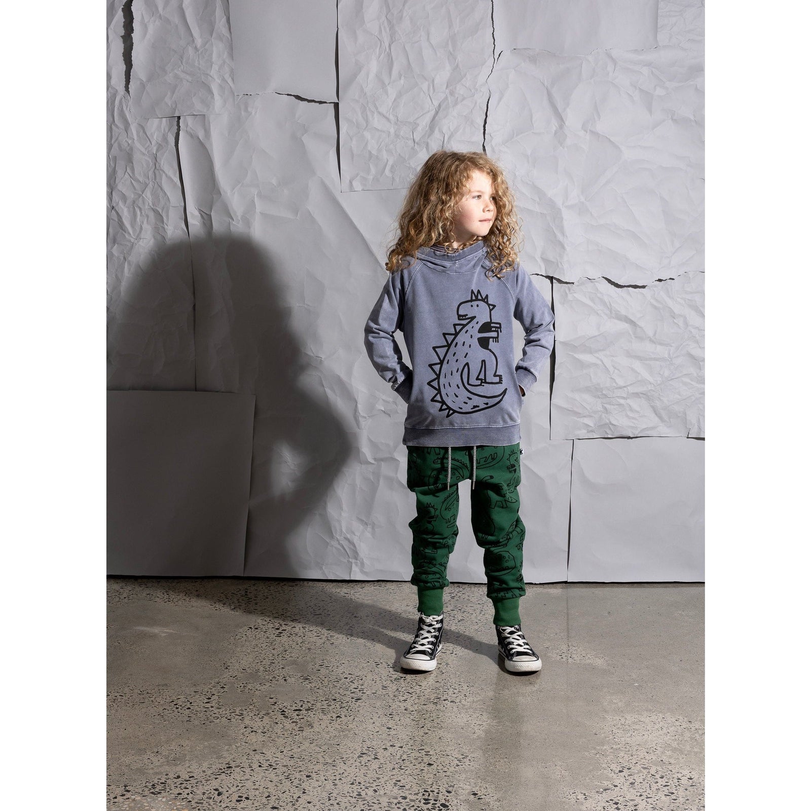 Sketched Dino Hood - Midnight Wash