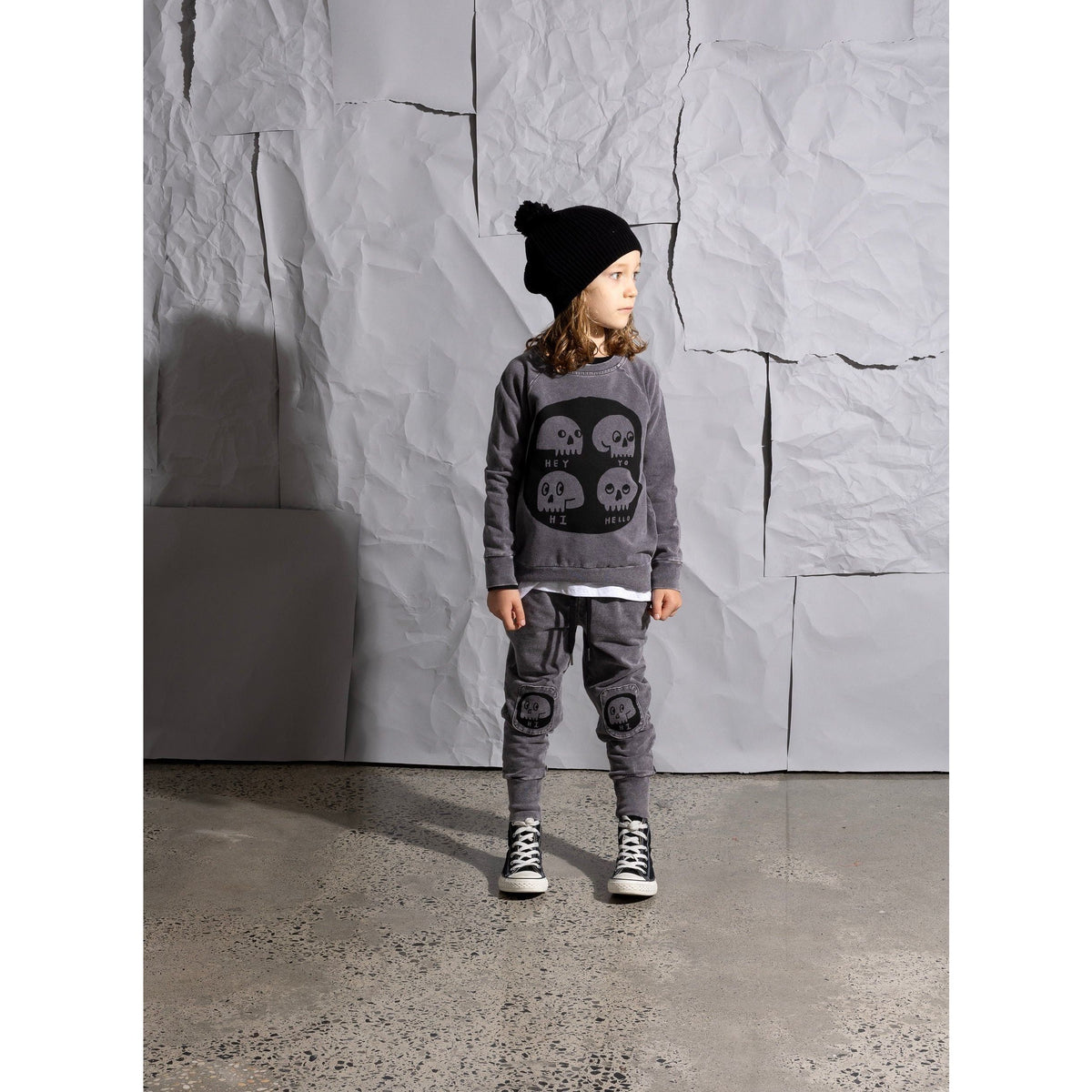 Friendly Skulls Patch Trackies - Grey Wash