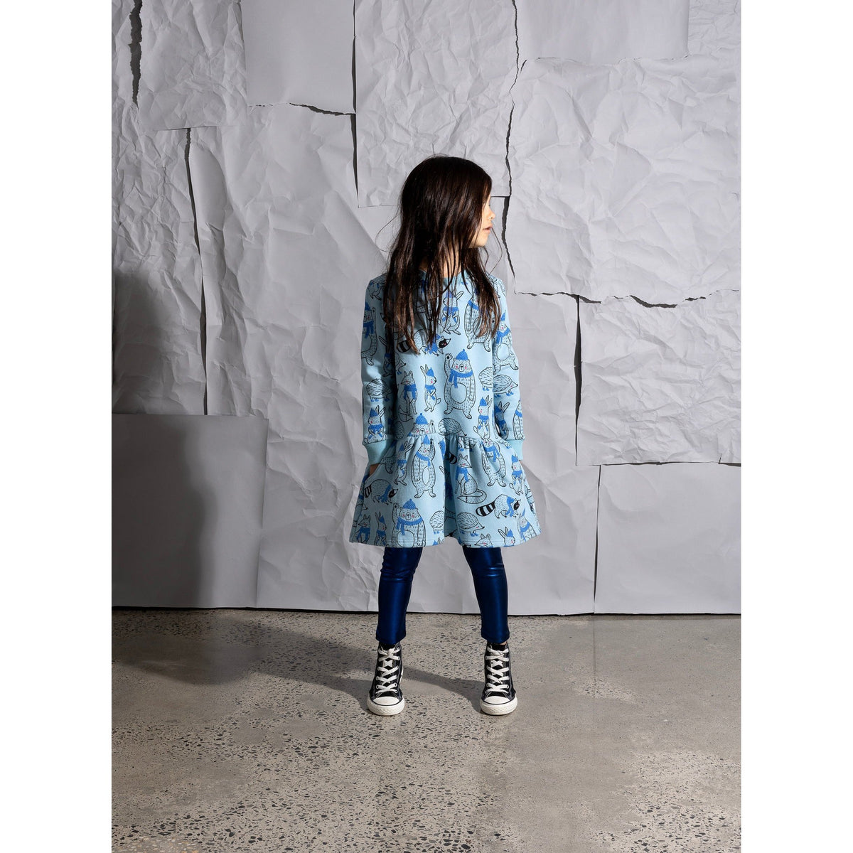 Warm Forest Friends Furry Dress - Aqua