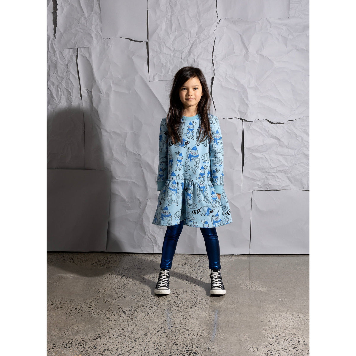 Warm Forest Friends Furry Dress - Aqua