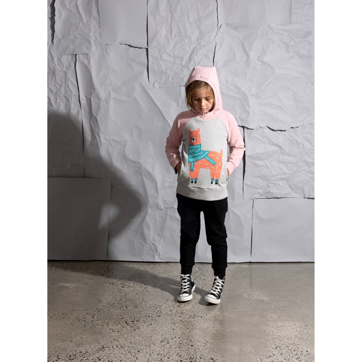 Warm Llama Furry Hood - Grey Marle/Muted Pink