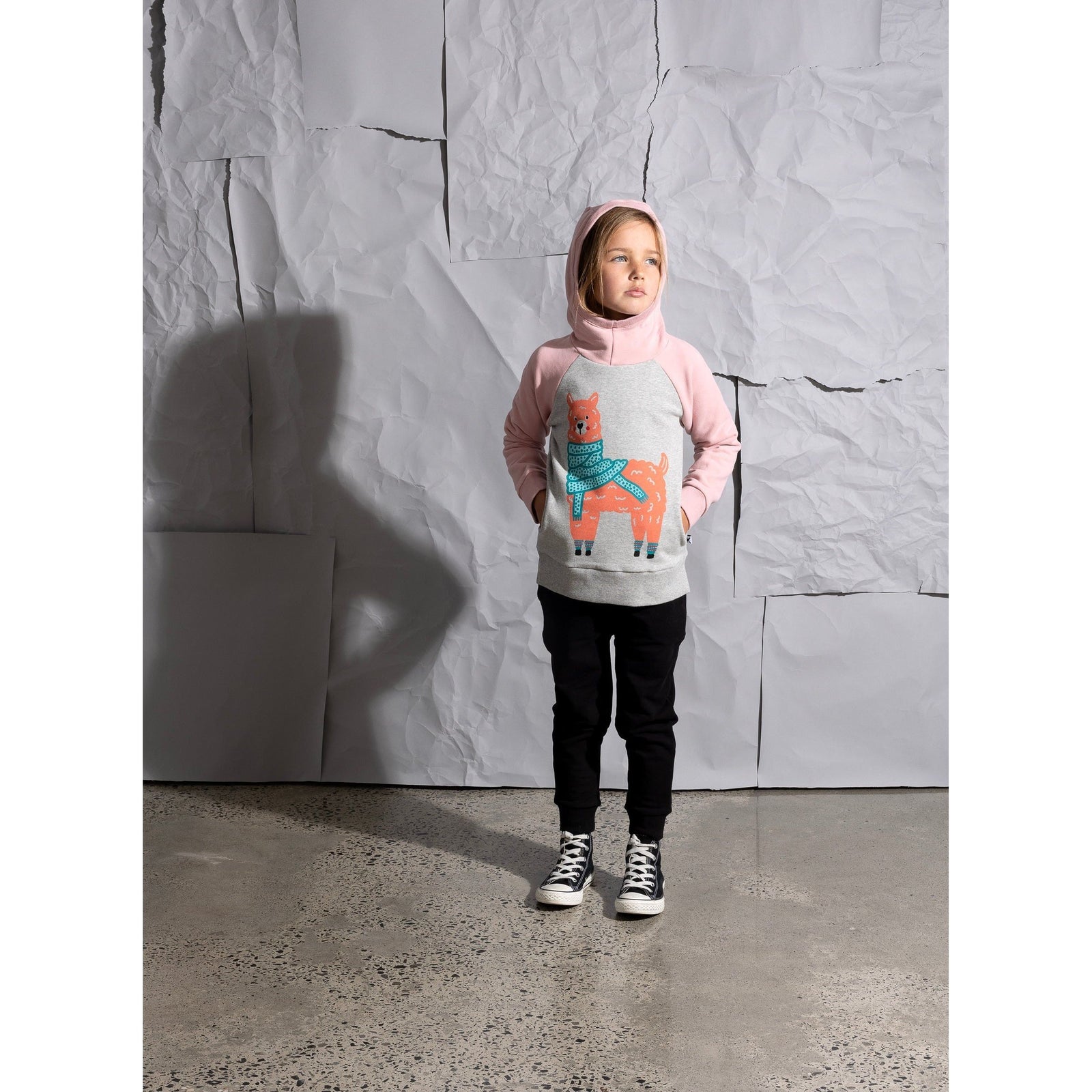 Warm Llama Furry Hood - Grey Marle/Muted Pink