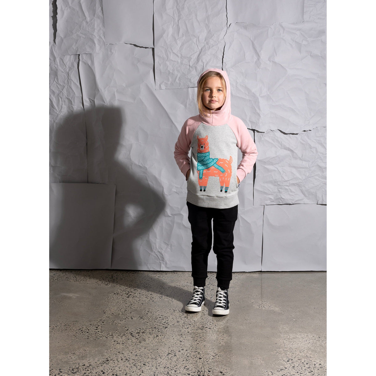 Warm Llama Furry Hood - Grey Marle/Muted Pink