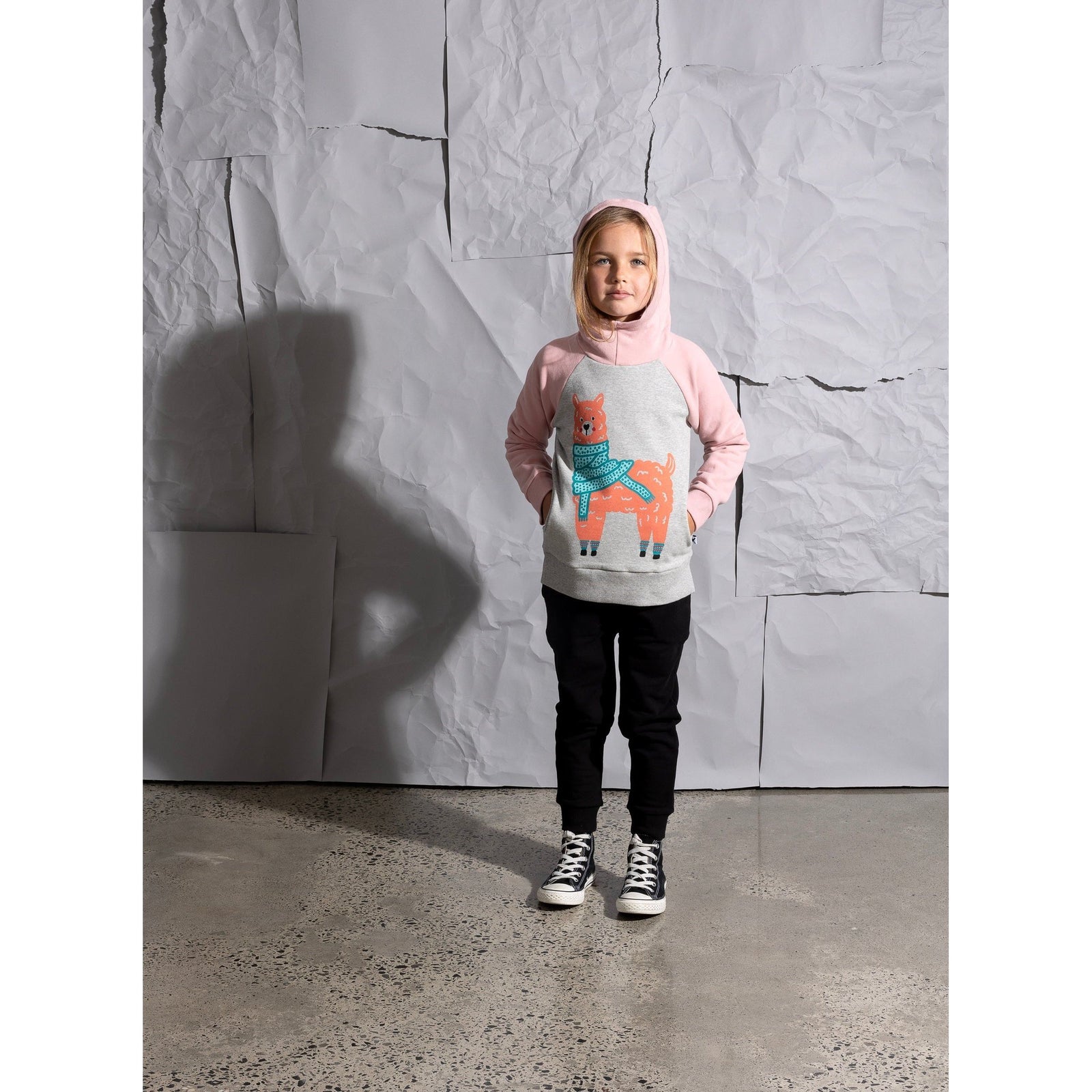 Warm Llama Furry Hood - Grey Marle/Muted Pink