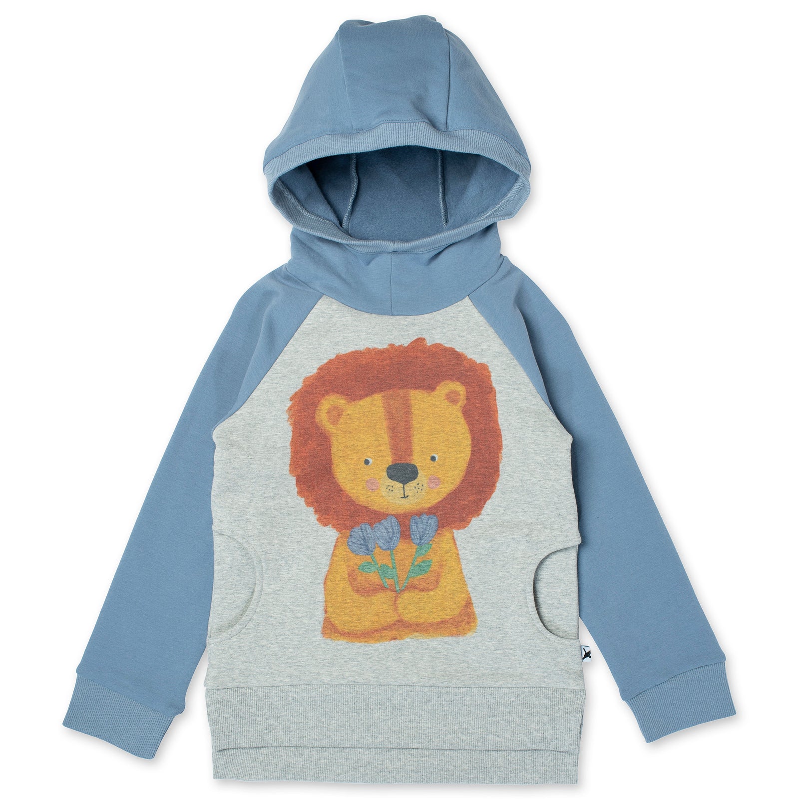 Flower Lion Furry Hood - Grey Marle/Cornflower