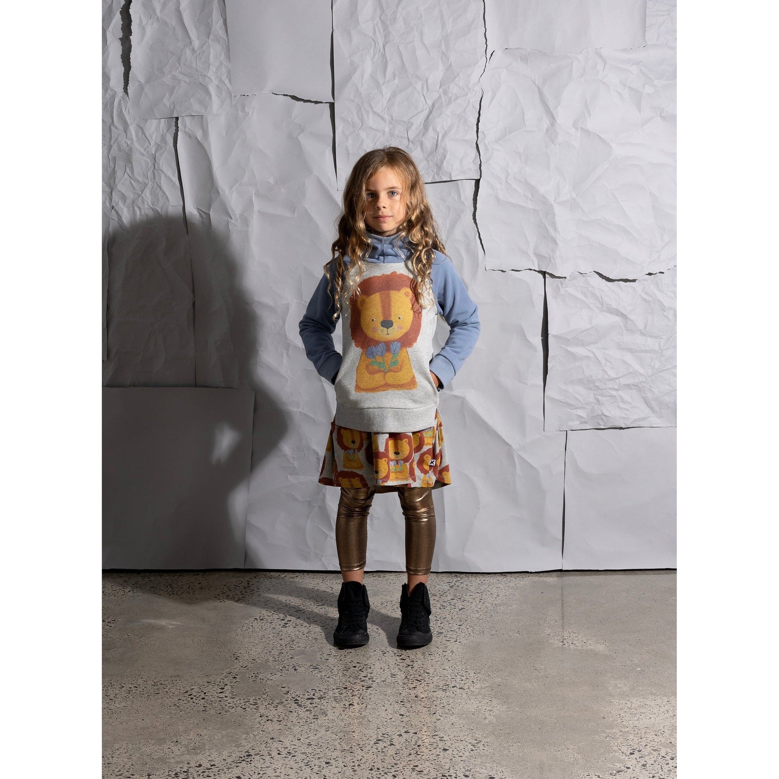 Flower Lion Furry Hood - Grey Marle/Cornflower