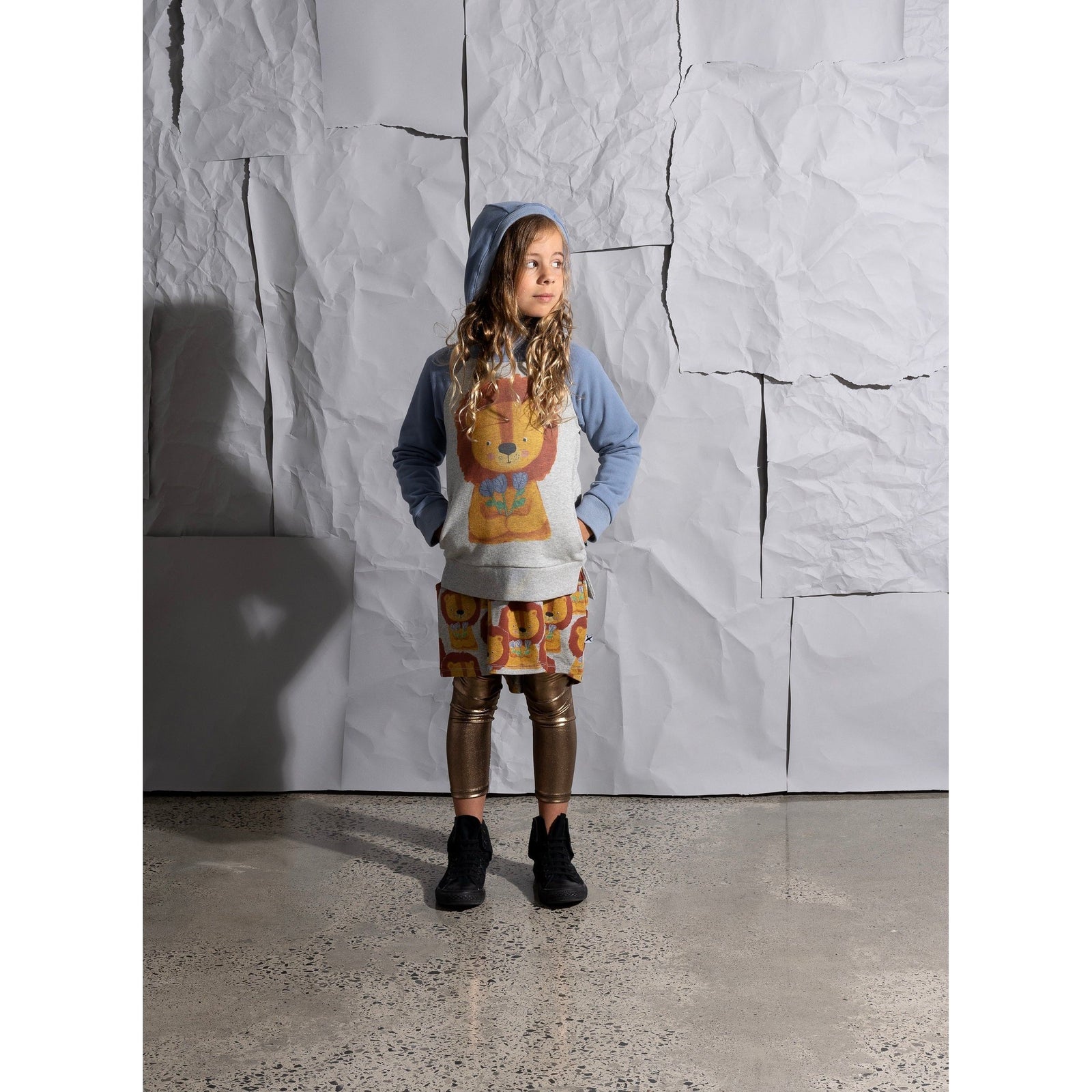 Flower Lion Furry Hood - Grey Marle/Cornflower