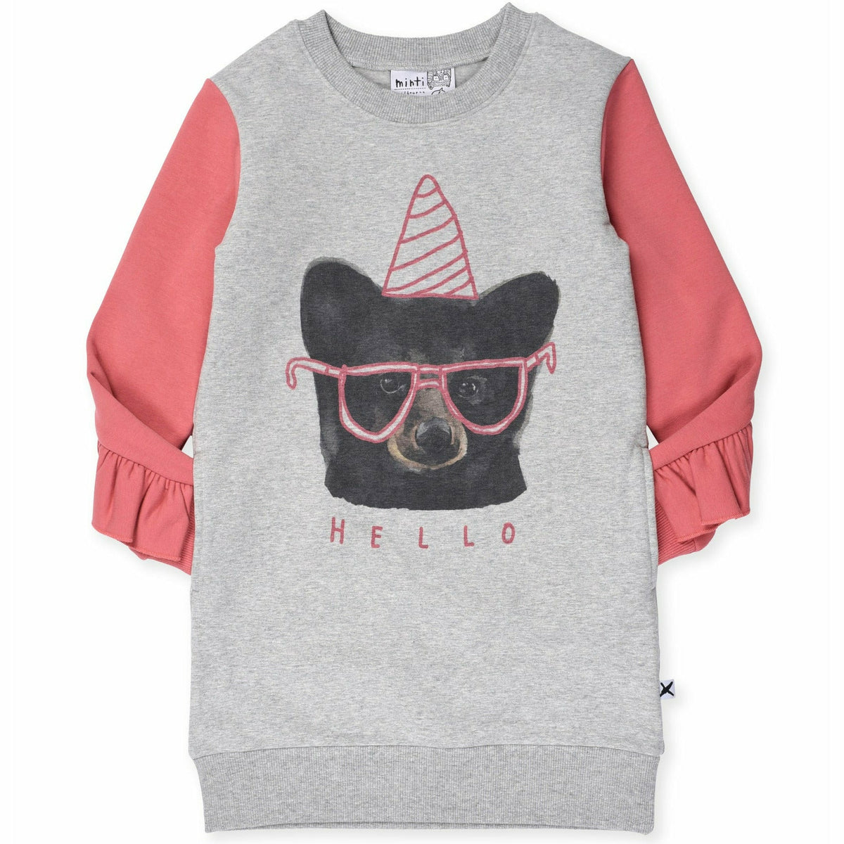 Birthday Bear Furry Dress - Grey Marle/Cherry